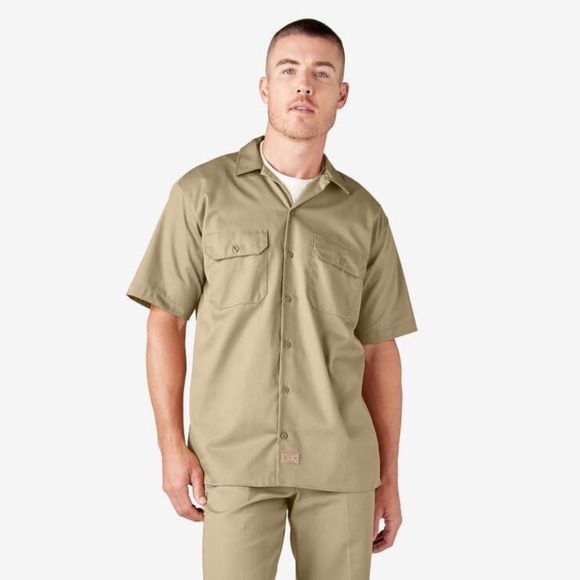 Dickies Men's XL Short Sleeve Button Up Work Shirt 1574 Khaki NWOT - Picture 1 of 9